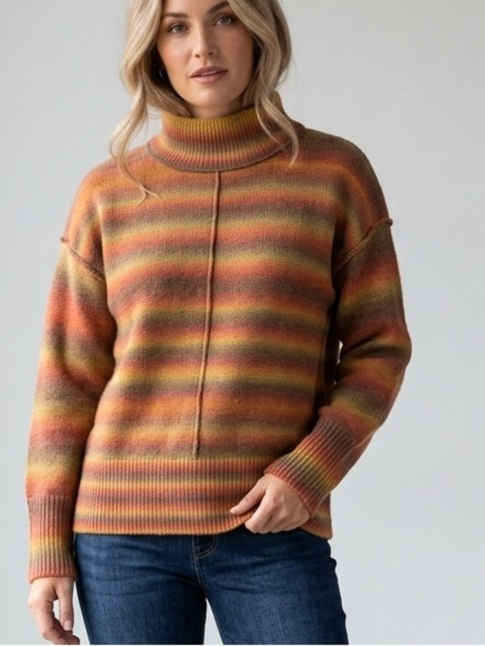 beachlunchlounge Striped Turtleneck Sweater in Orange, Yellow, Brown
